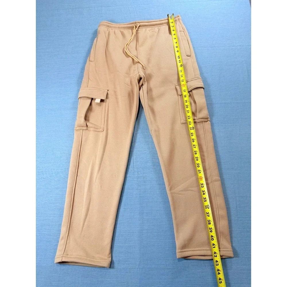 Unbranded Tan Khaki Cargo Sweatpants Mens Medium Fleece Lined Joggers Streetwear